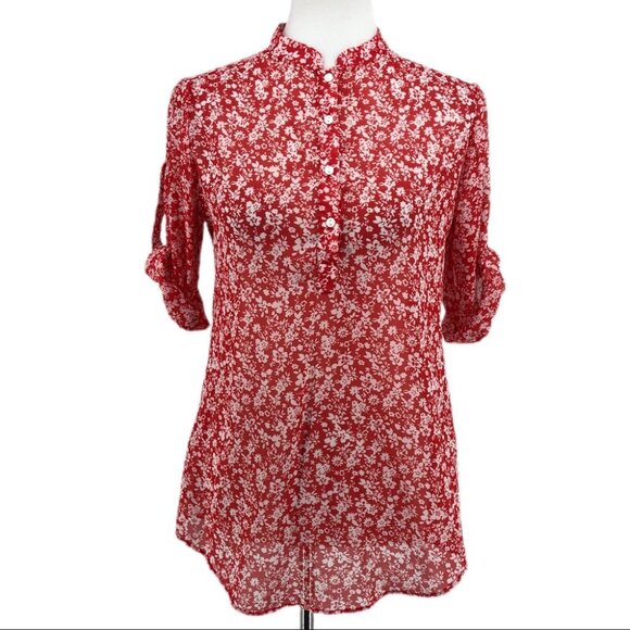 zink London Red Floral Print Tunic Style Top - Picture 1 of 8